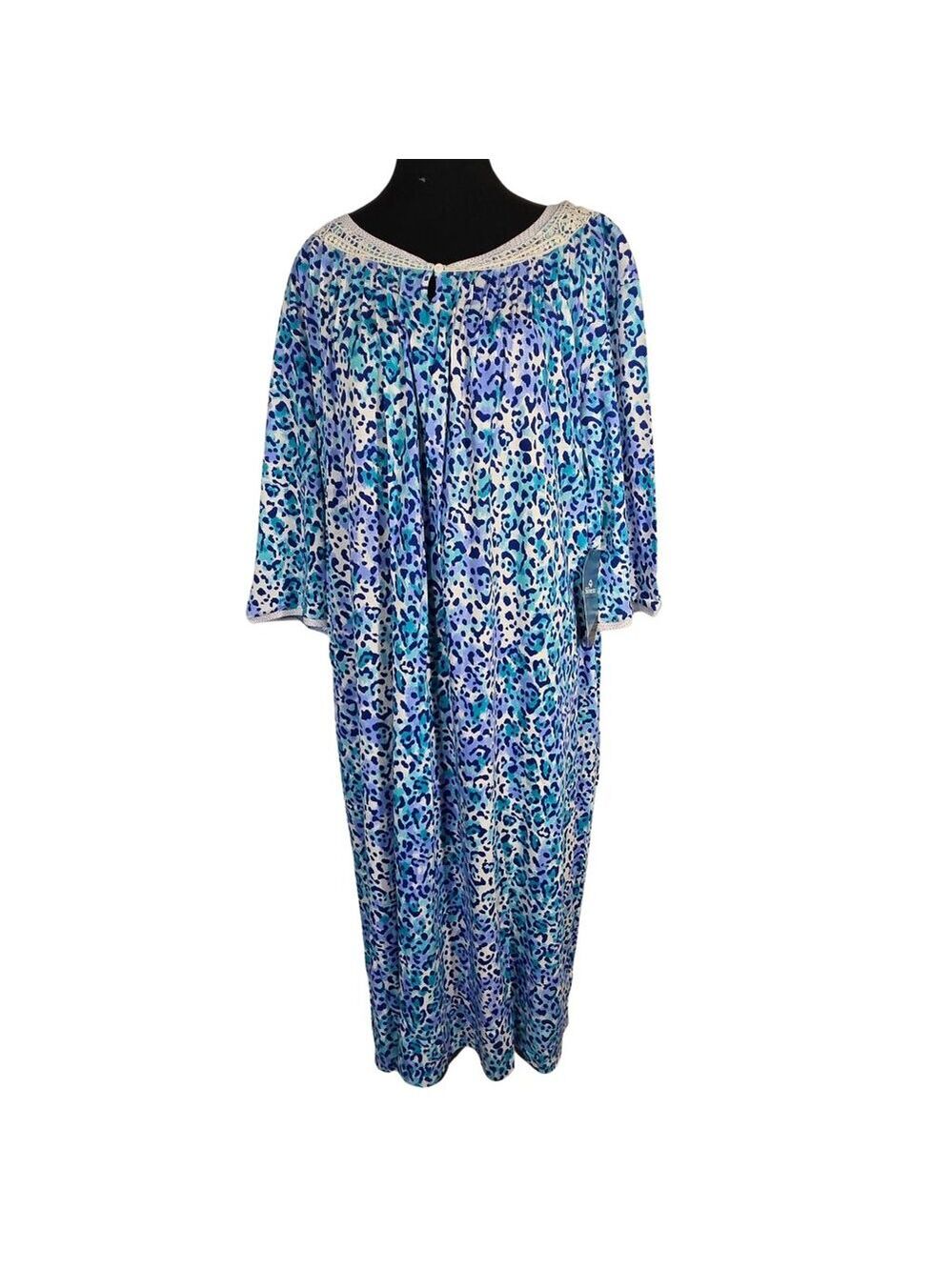 NWT | Blue Leopard Print Post Surgery Nightgown Hospital Gown Snap Shoulders | 3